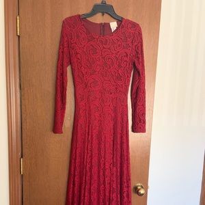 Burgundy lace evening gown